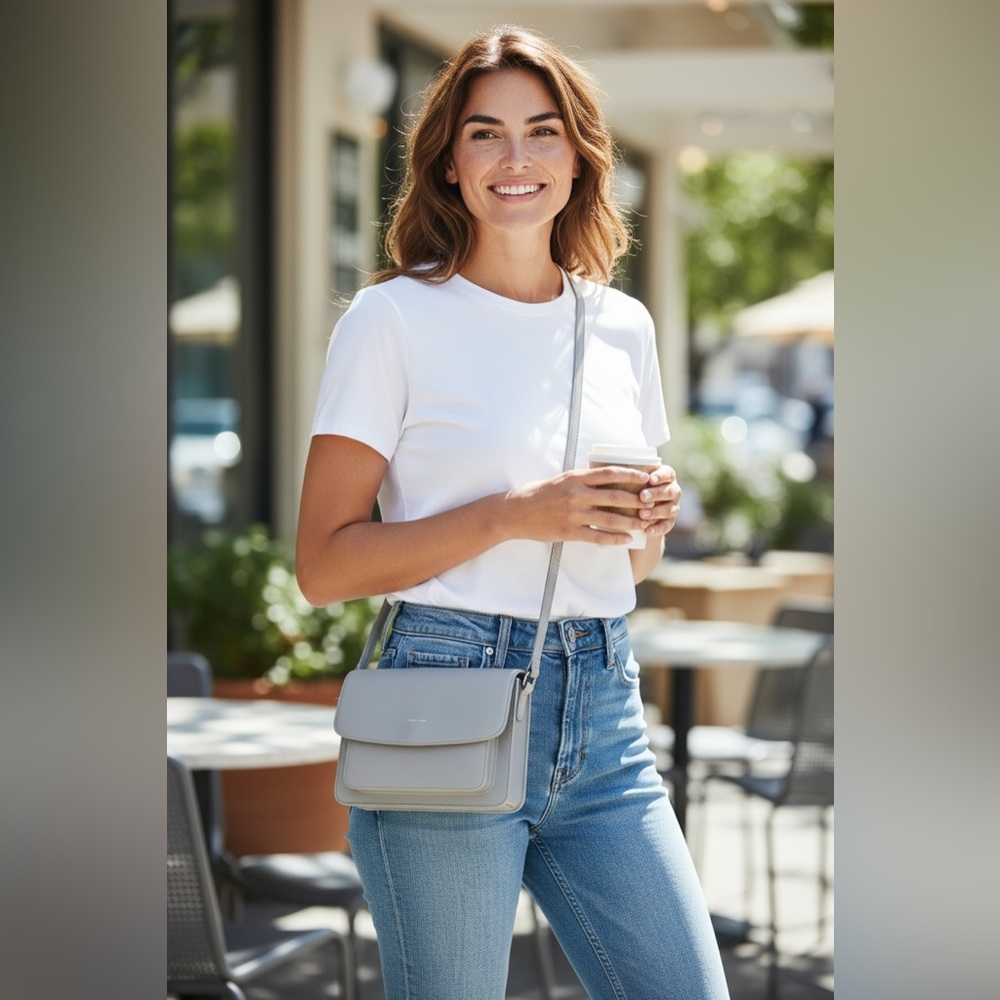 Pixie Mood Zoe Grey Vegan Leather Flap Crossbody Bag